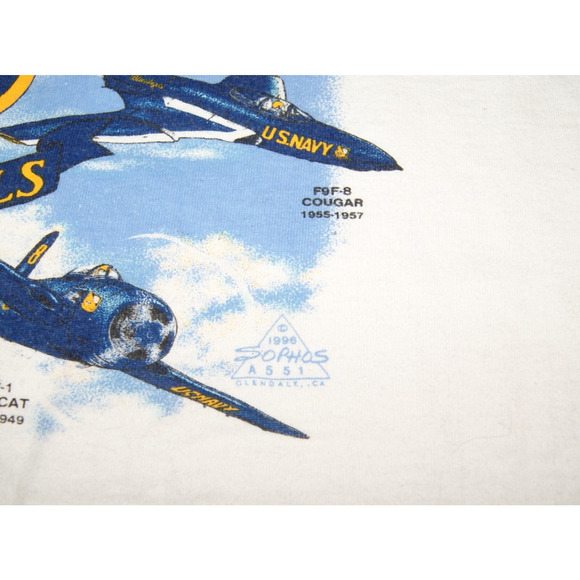 Vintage 90s BLUE ANGELS 50 Years Of The Blues XL White TShirt 1996 Sophos - Picture 3 of 7